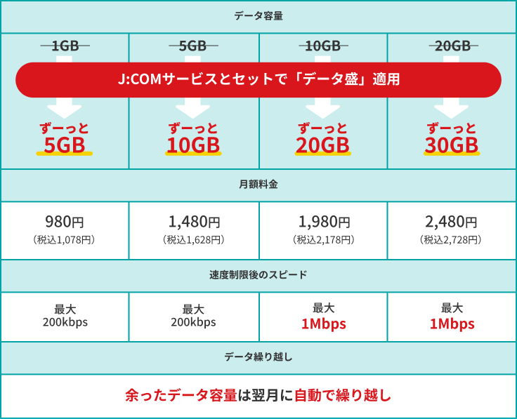 データ容量ごとの料金詳細